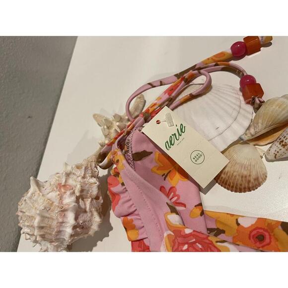 Aerie Floral Pink Bikini Bottoms with side ties- Size S NWT - Picture 4 of 5